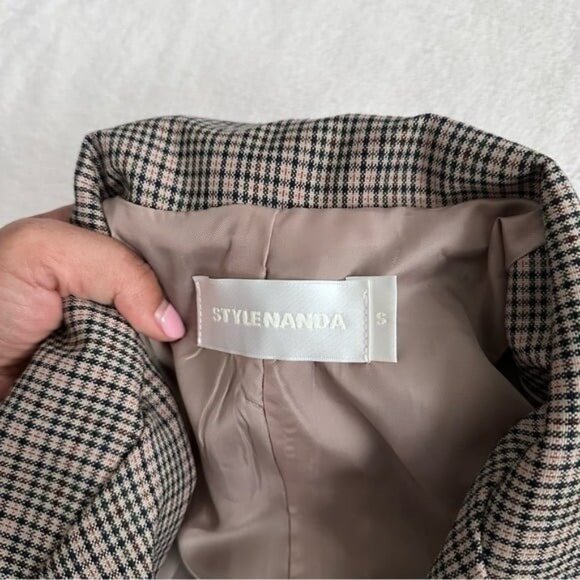 STYLENANDA Korea Single Breasted Padded Shoulder Plaid Check Blazer Size S - Picture 9 of 12